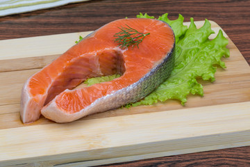 Raw salmon steak