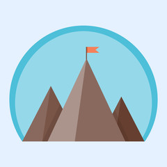 Flat vector mountain peak with flag