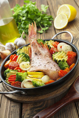 Roasted fish with vegetables