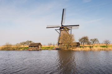 Octagonal thatched windmill in Kinderdijk Netherlands