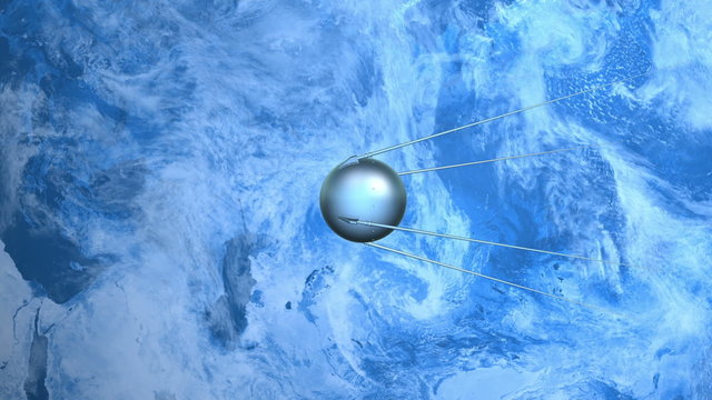 Sputnik flies over the surface of the planet Earth
