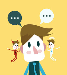 Evil and angel giving ideas. flat character. vector illustration