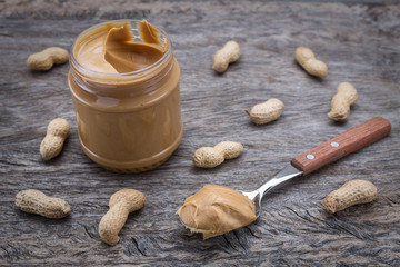 Peanut cream in a jar. Dietary foods for the heart.