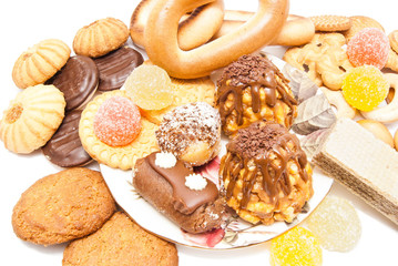 variety of sweets on white
