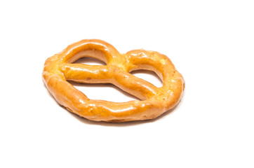 tasty salted pretzel on white
