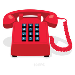 Red stationary phone with button keypad