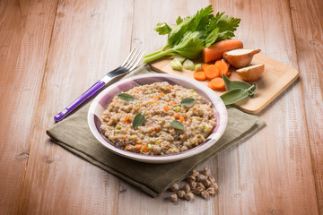 barley risotto with chickpeas and vegetables