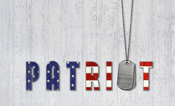 military dog tags and flag font for patriot
