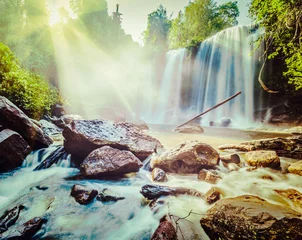 Fototapete Rund Tropical waterfall © Dmitry Rukhlenko