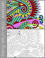 coloring book page for adults - flower paisley design