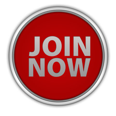 Join now circular icon on white background