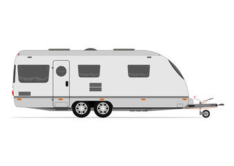 Caravan. Modern twin axle camper trailer. Towed trailer without car. Flat vector.