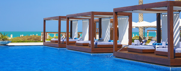 Fototapeta premium Panoramic view of swimming pool