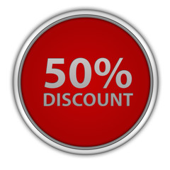 Discount 50 circular icon on white background