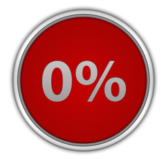 Zero percent circular icon on white background