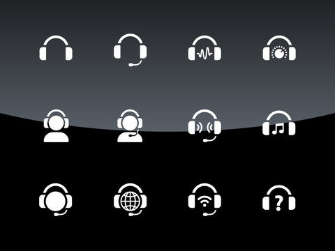 Headphones icons on black background.