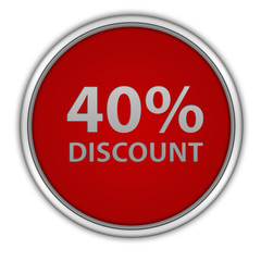 Discount forty percent circular icon on white background