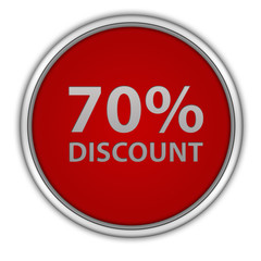 Discount seventy percent circular icon on white background