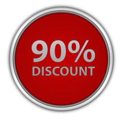 Discount ninety percent circular icon on white background