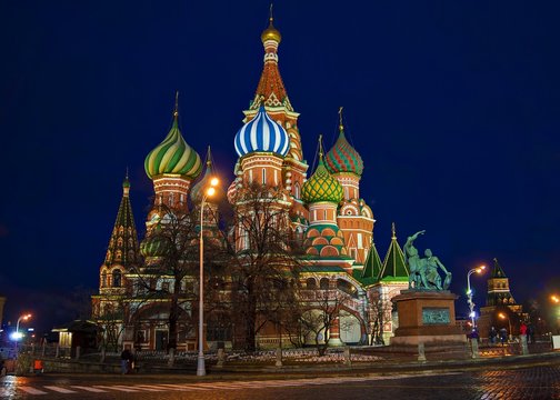 St. Basil's Cathedral night view, Moscow, Russia