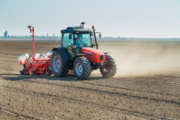 Fototapeta premium Farmer seeding crops at field