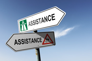 Fototapeta premium Assistance directions. Choice for easy way or hard way.