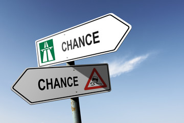 Chance directions. Choice for easy way or hard way.