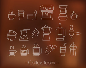 Coffee icons with brown