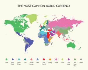 Map of the most common world currency