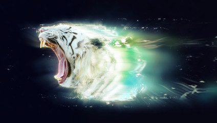 White tiger with open jaws, abstract animal concept - Powered by Adobe