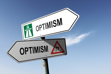 Fototapeta premium Optimism directions. Choice for easy way or hard way.