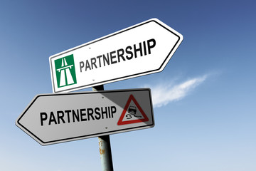 Fototapeta premium Partnership directions. Choice for easy way or hard way.