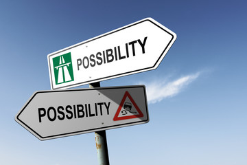 Possibility directions. Choice for easy way or hard way.