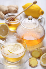 Cup of lemon and ginger tea