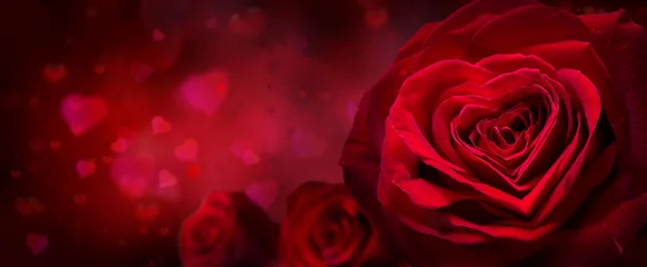 Foto op Canvas Valentijnsuitnodiging met hartjes en rode rozen © Romolo Tavani