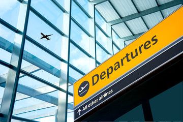 Fototapeta premium Airport Departure and Arrival sign at Heathrow, London