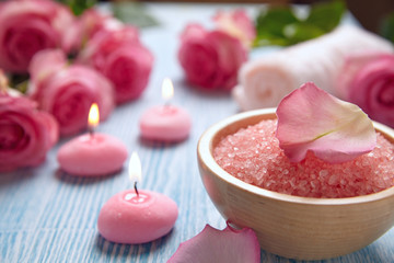 Close-up of candles and flowers