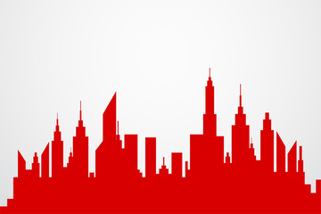 Modern City Skyscrapers Skyline Red Silhouette