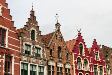 Bruges, row of gables, old town houses.