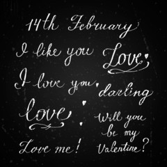 Happy Valentine's Day labels on a chalkboard