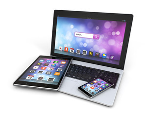 modern devices laptop, smartphone, tablet