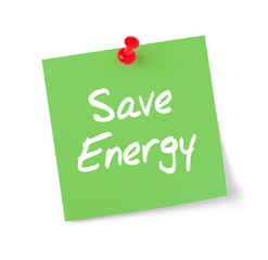 Green paper note with text Save Energy