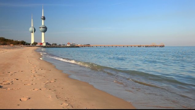 Arabian Gulf beach and the Kuwait Towers