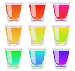 Glasses of fluid a different color. Vector. EPS 10.