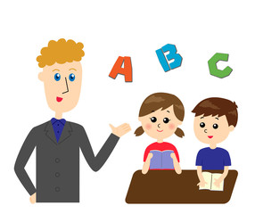 英語を教える外国人の先生と子どもたち