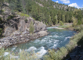 The Animas River by the Durango to Silverton Railway in Colorado