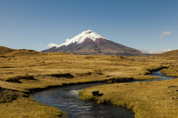 Cotopaxi volcano and blue river