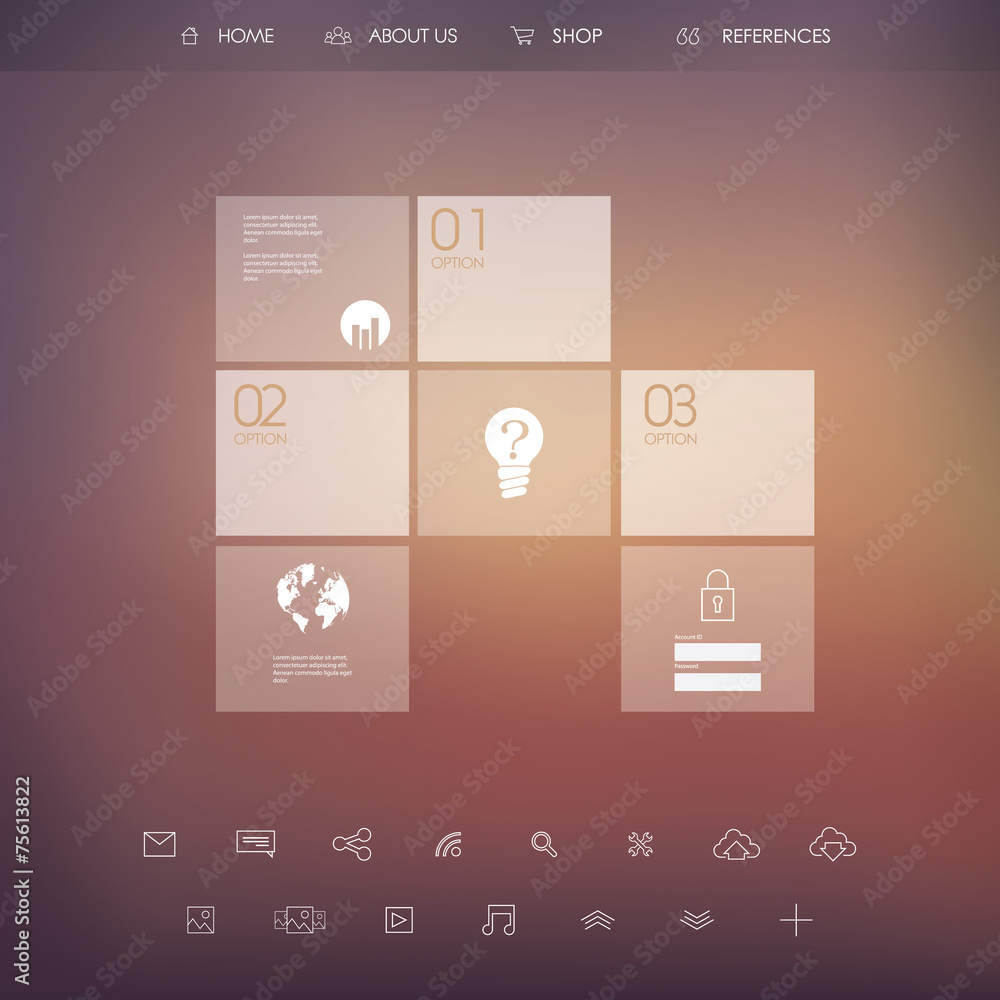 Poster white infographic template with transparent elements and set of