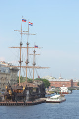 Fototapeta na wymiar Old frigate near the waterfront in St.Petersburg.