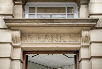 Bank Sign logo, Stone Background